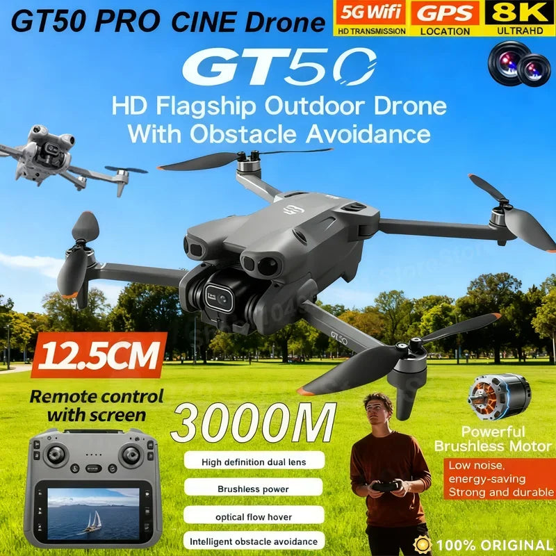 Nouveau drone GT50 original 8K Wi-Fi GPS professionnel HD pour la photographie aérienne, drone télécommandé avec double caméra HD, quadricoptère jouet UAV