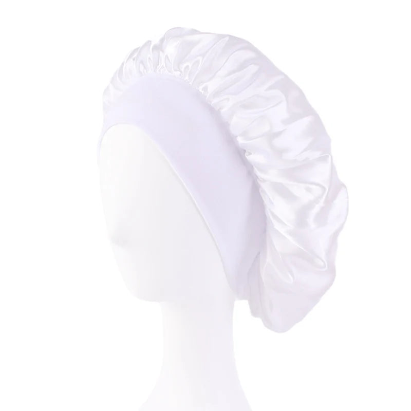 Bonnets solides en Satin pour femmes, Bonnet de bain à larges bords pour dormir la nuit, unisexe, bandeau élastique, Bonnet de soins capillaires