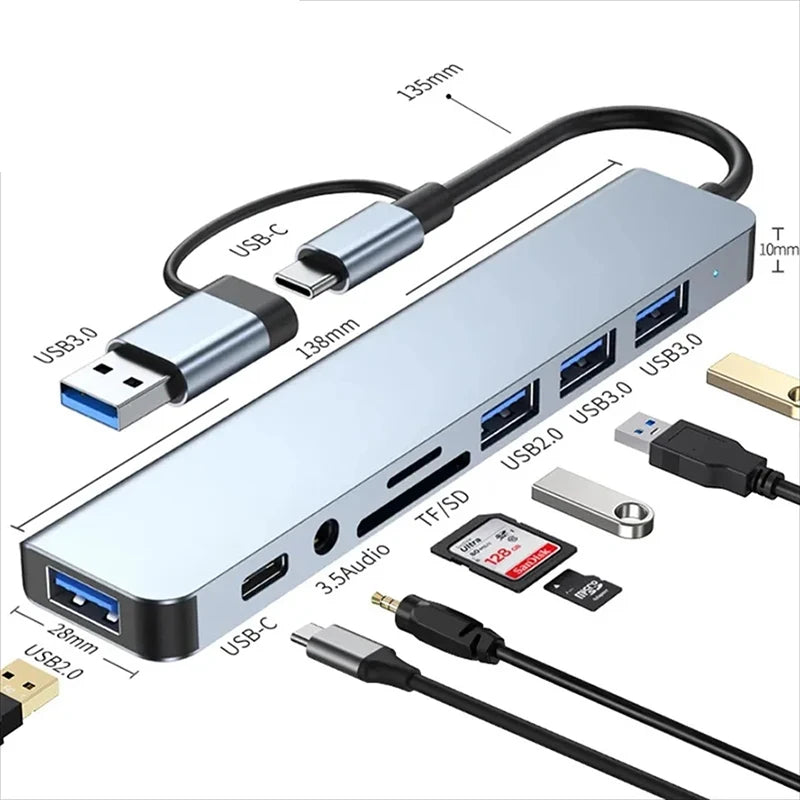 USB-C Hub USB 3.0 HUB C Ports à 7 Ports USB HUB répartiteur USB avec USB 3.0 4 USB 2.0 et 2 Ports USB C distributeur USB
