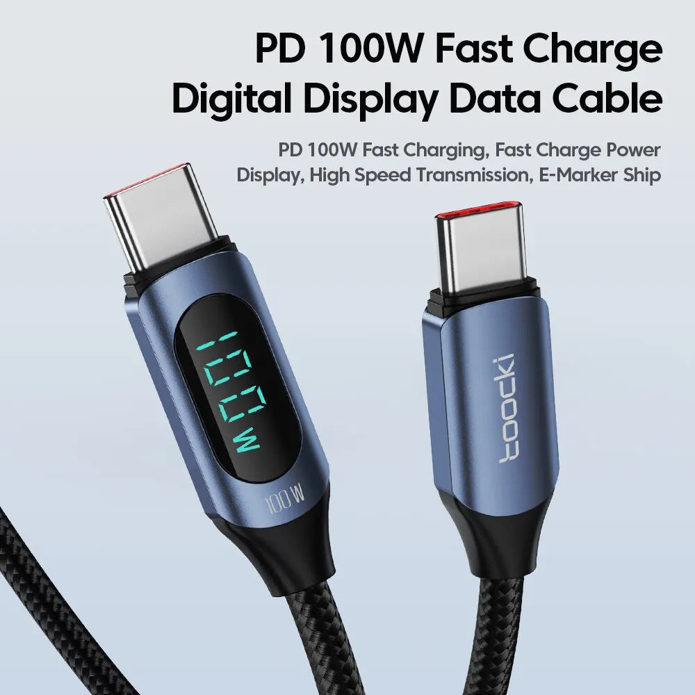 Toocki Type C à Type C câble 100W PD chargeur de charge rapide USB C à USB C câble d'affichage pour Xiaomi POCO F3 Realme Macbook iPad
