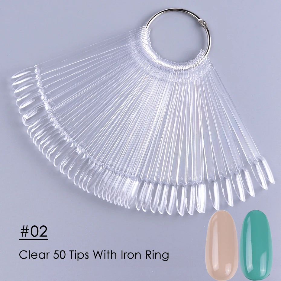 50 faux ongles transparents, nuancier naturel, forme ovale, en éventail, vernis gel UV, palette d'essai, outils de manucure