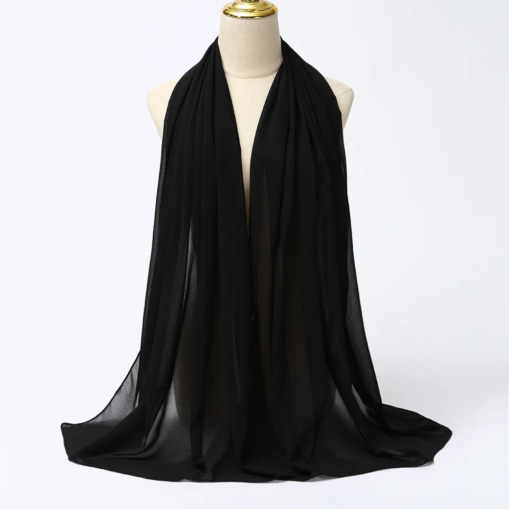 Musulman En Mousseline De Soie Hijab Écharpe Femmes Longue Couleur Unie Tête Wrap Pour Femmes Hijabs Foulards Dames Musulman Voile Jersey Hijabs