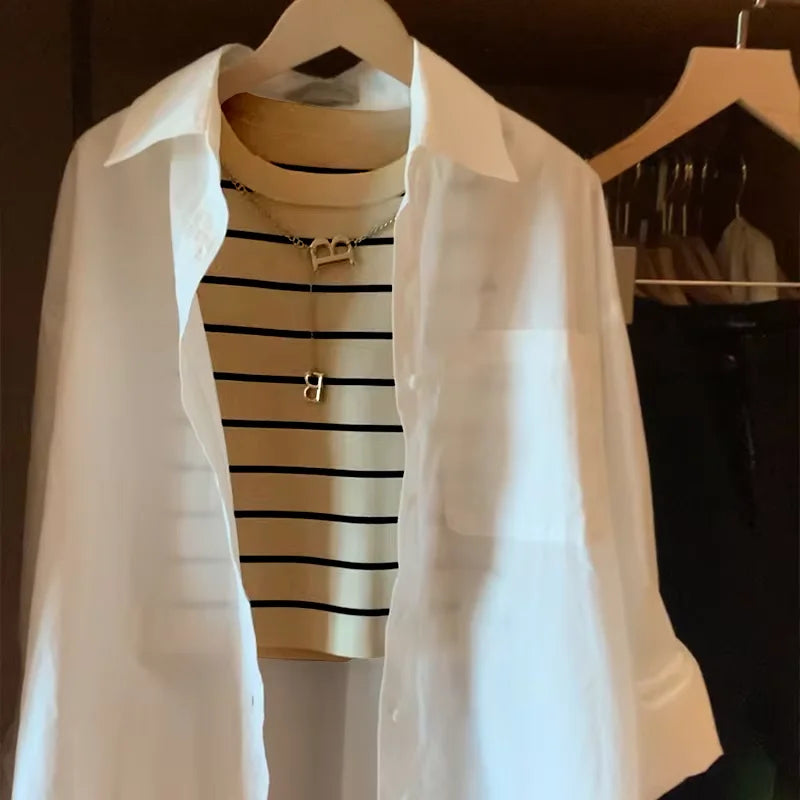 Nouveau 2025 basique fond rayé chaîne élasticité gilets femmes débardeur & Camis printemps automne sauvage culture haut court