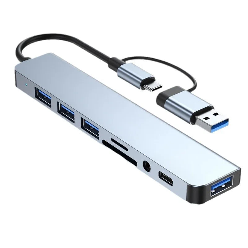 8 In 2 USB HUB With Splitter Card Reader, USB C Port, USB 3.0 / 2.0, SD/TF Splitter Card Reader, Docking Station