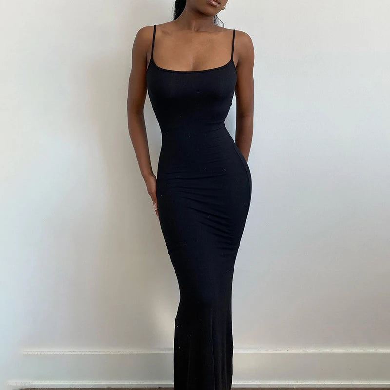 Jupe d'été moulante et élastique sans manches, sexy, longue, à bretelles et effet push-up