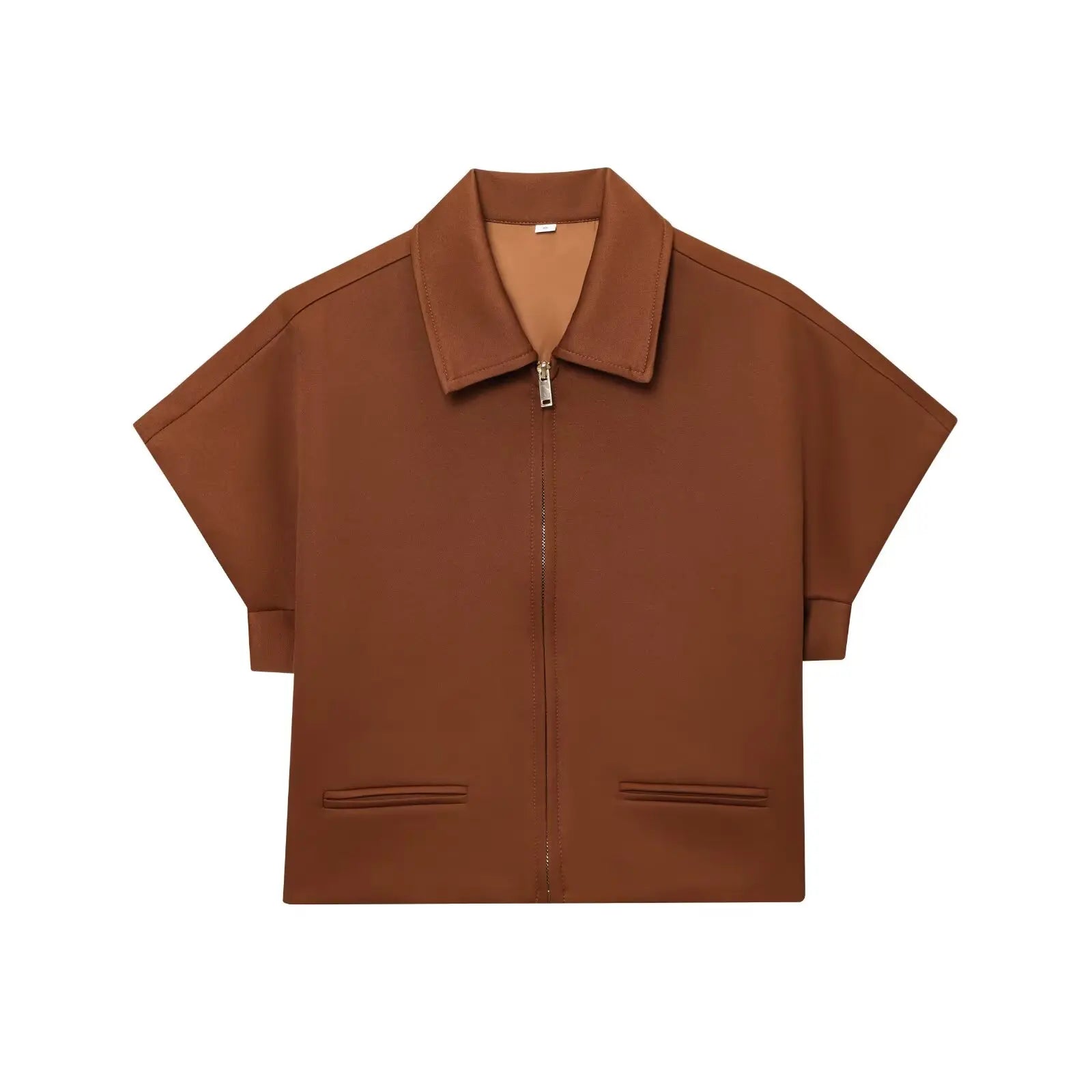 TFMLN – ensemble deux pièces pour femmes, mode, Slim, revers, fermeture éclair, manches courtes, manteau, haut, jambes larges, pantalon, loisirs, noir, été, 2025