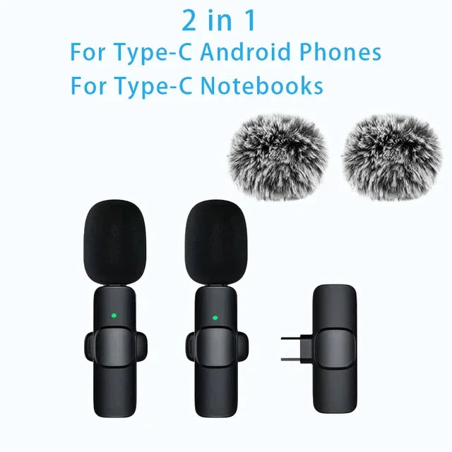 Mini microphone cravate sans fil, coupe-vent, avec laine remplaçable, pour l'enregistrement audio sur iPhone, YouTube et vlogs