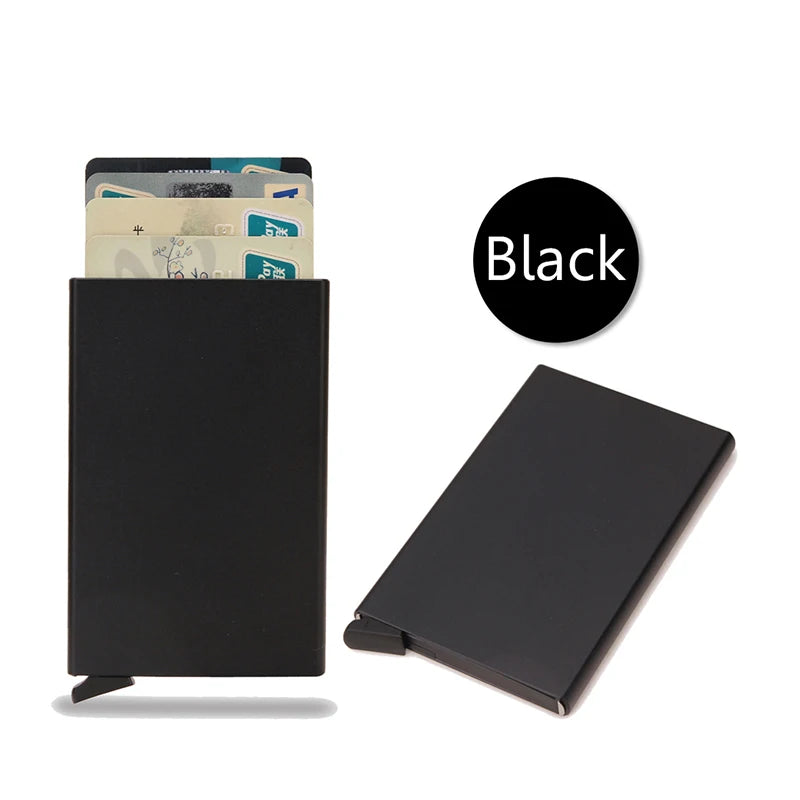 Portefeuille intelligent RFID avec porte-cartes, en métal fin et mince, pour hommes et femmes, portefeuille minimaliste à ouverture par clapet, petit porte-monnaie noir style valet