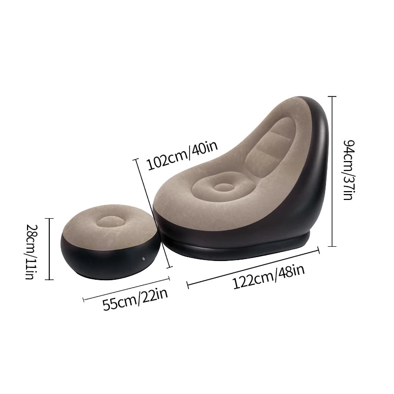 Canapé gonflable Camebust - Revêtement floqué, repose-pieds en PVC de haute qualité, gonflage rapide, fauteuil relax marron