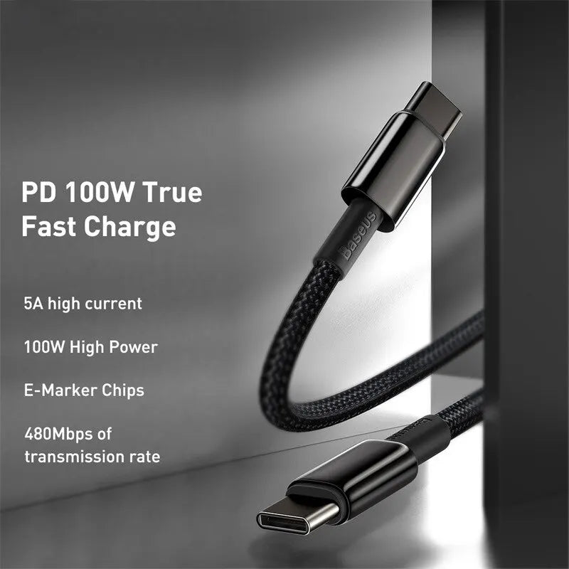 Câble Baseus 100 W Type C pour iPhone 15, chargeur rapide USB-C PD, compatible avec MacBook, Samsung et Xiaomi