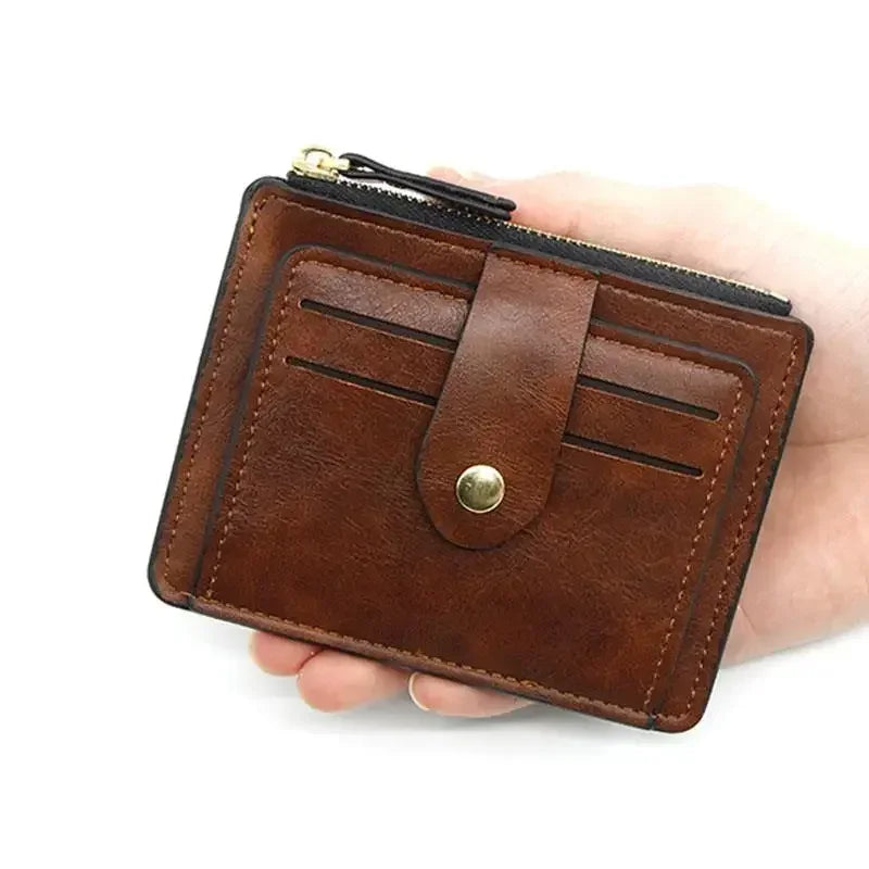Portefeuille homme élégant avec porte-cartes de crédit et d'identité, fin et en cuir, avec poche à monnaie. Marque de luxe, marron