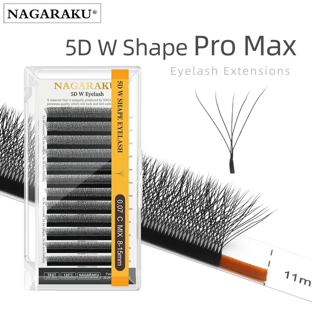 Extensions de cils NAGARAKU 5D en forme de W, gros paquet, volume méga, cils préfabriqués, cils ultra doux et denses