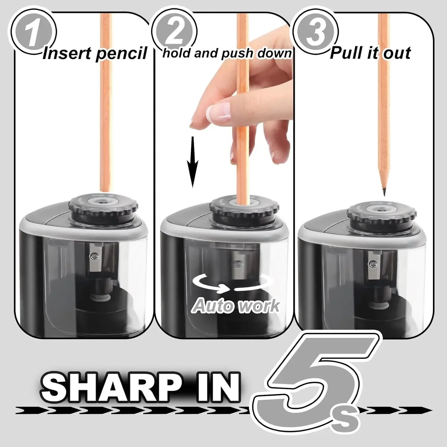 TENWIN – taille-crayon électrique automatique et Portable, adapté aux crayons de 6 à 8mm, pour étudiants, papeterie scolaire