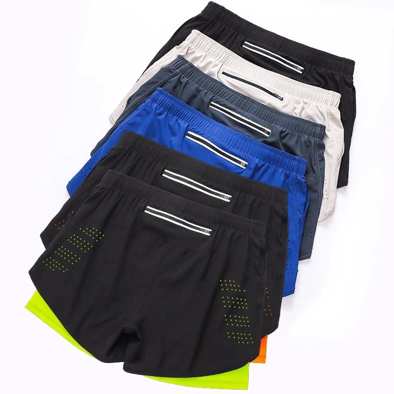 Short de course pour hommes séchage rapide Fitness noir Double couche Shorts hommes nouveau Sport entraînement musculation pantalon court