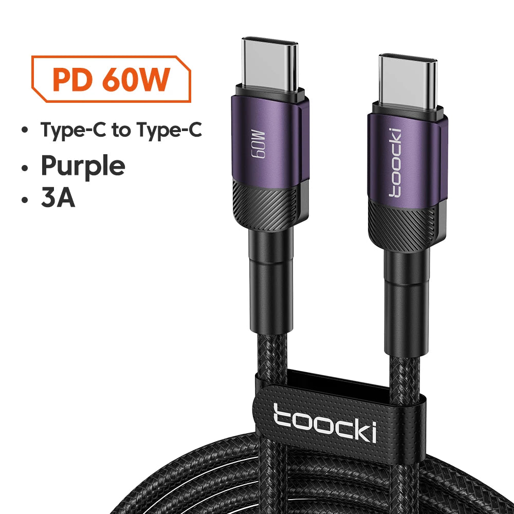 Toocki 100W Type C vers USB C câble PD 3.0 Charge rapide 4.0 Charge rapide Type C vers Type C pour iPhone 15 Macbook Samsung Xiaomi