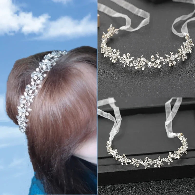 Bandeau argenté pour femme, diadème en cristal et strass fait main, accessoire de coiffure de mariage, cadeau idéal pour une mariée.