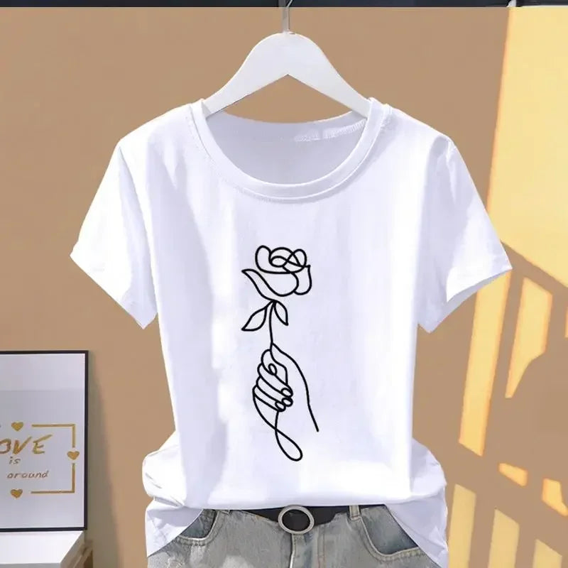 T-shirt à manches courtes pour femmes, imprimé Floral, sport, mode décontractée, explosif, années 90, Y2k
