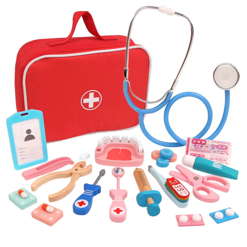 Jeu de rôle en bois de docteur pour enfants : simulation de dentiste, brossage de dents et médicaments