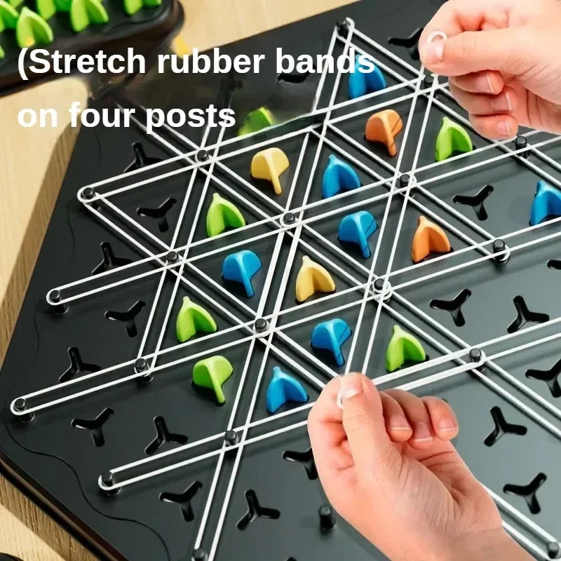 Nouveau jeu d'échecs géométrique en chaîne, puzzle d'échecs triangulaire, jeu de bureau avec élastique, exercice d'interaction familiale, jouet de réflexion, cadeau