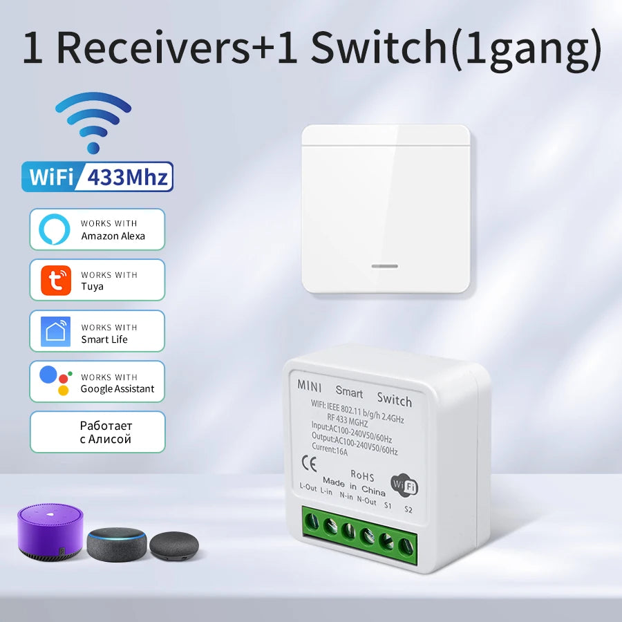 1/2/3Gang Wall Switch RF 433MHz Wireless Light Switch Tuya Smart WiFi Switch Smart Life APP Voice Control With Alexa Google Home