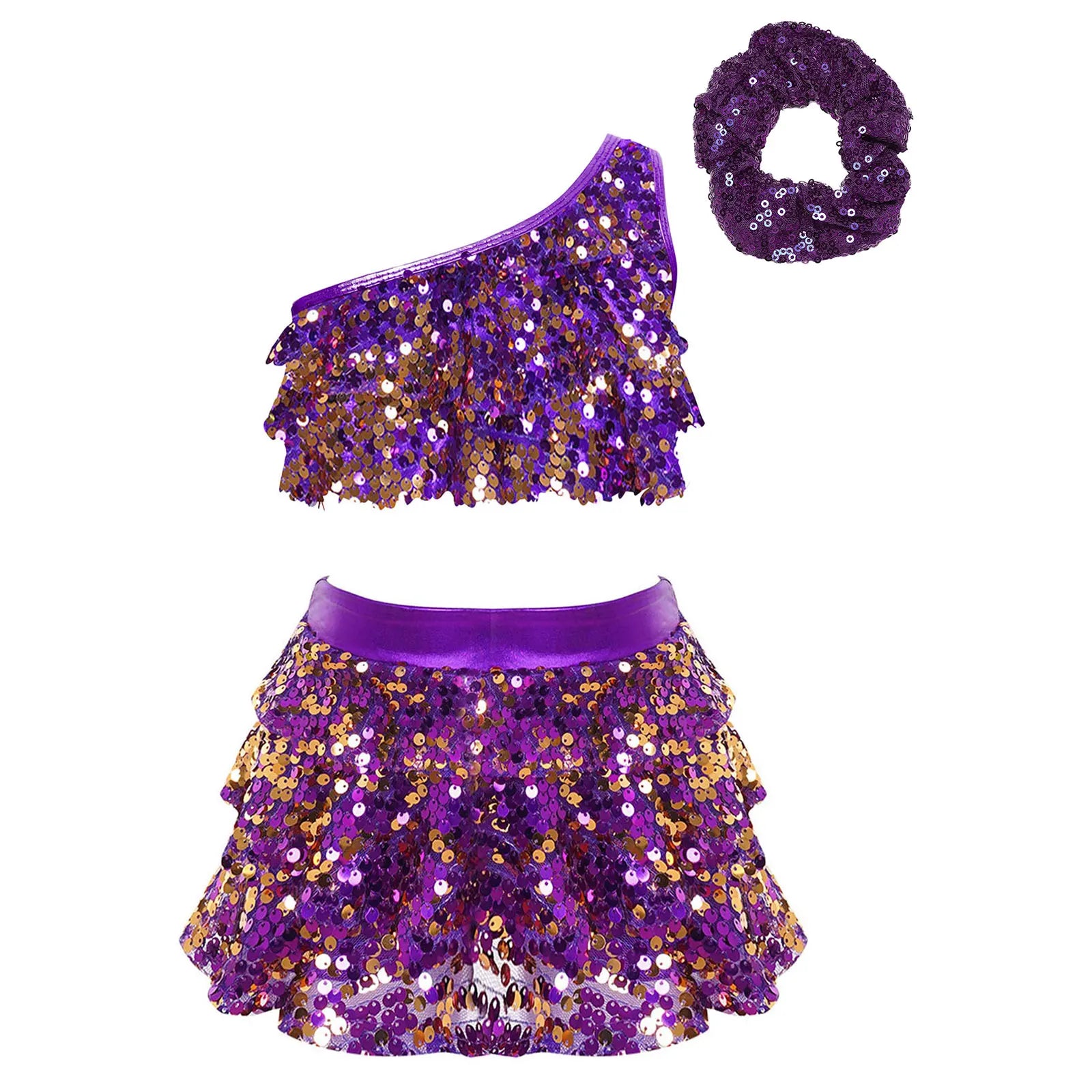 Costume de danse Jazz latine à paillettes brillantes pour enfants filles, tenue de fête, spectacle sur scène, deux pièces, vêtements de danse pour enfants