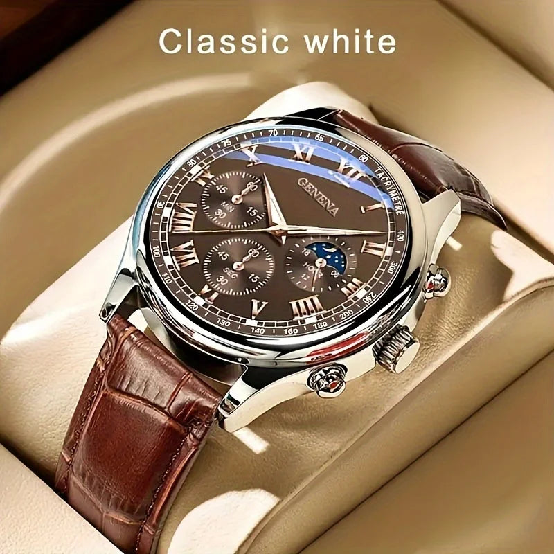 GENEVE – montre à Quartz pour hommes, haute qualité, ceinture de luxe, mode, ronde, pour étudiants d'affaires, Sport, étanche, horloge lumineuse