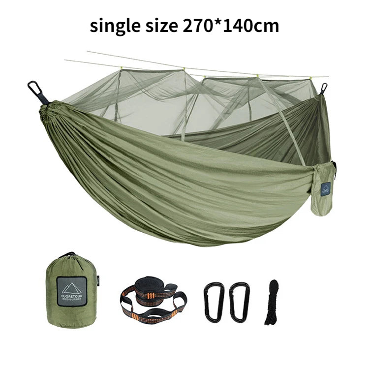 Tissu en nylon portable pour voyage, camping et couchage suspendu, disponible en tailles simple et double. Disponible en versions simple et double. Disponible en version portable et suspendue.