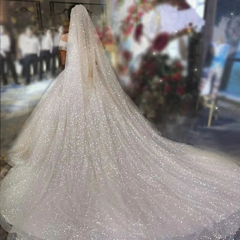 Voile de mariée scintillant blanc cassé, long de 3 m, une seule couche, style cathédrale de luxe
