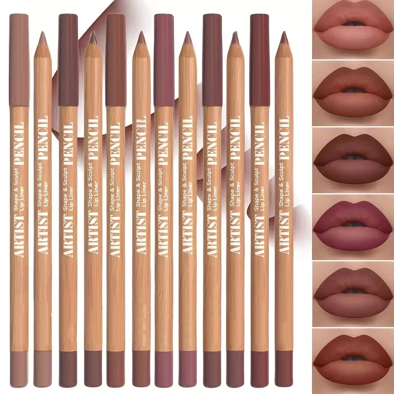 Ensemble de 6 crayons à lèvres mats velours - Teintes polyvalentes longue tenue - Maquillage des lèvres longue tenue - Baie, Brun, Rose