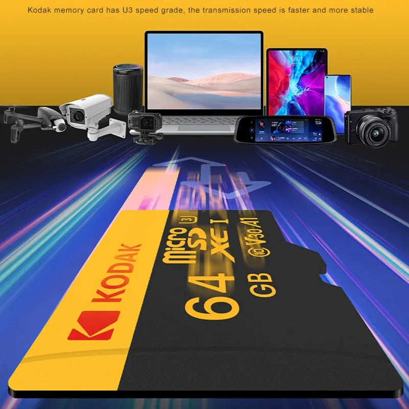 Carte mémoire KODAK Micro SD 512 Go 256 Go, jusqu'à 100 Mo/s, C10 U3, 32 Go 64 Go 128 Go, compatible 4K HD, pour lecteur de cartes USB et adaptateur MicroSD.