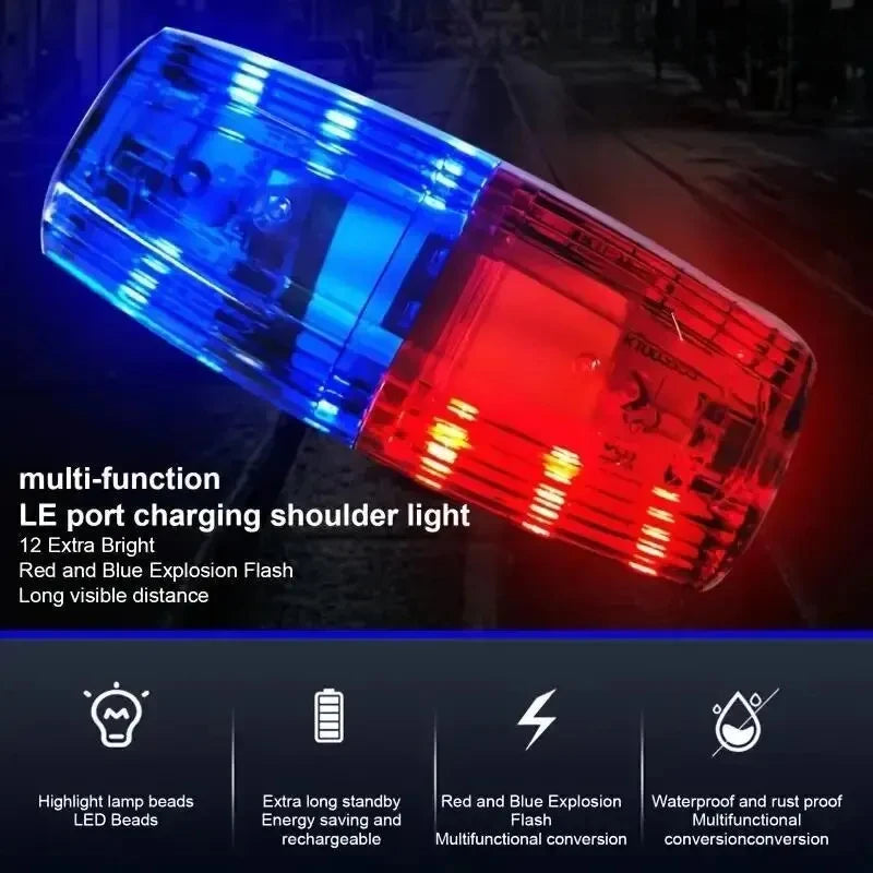 Rouge bleu LED épaule voyant d'avertissement Police épaule pince lumière assainissement travailleur Signal lampe stroboscopique sécurité patrouille alarme Flash