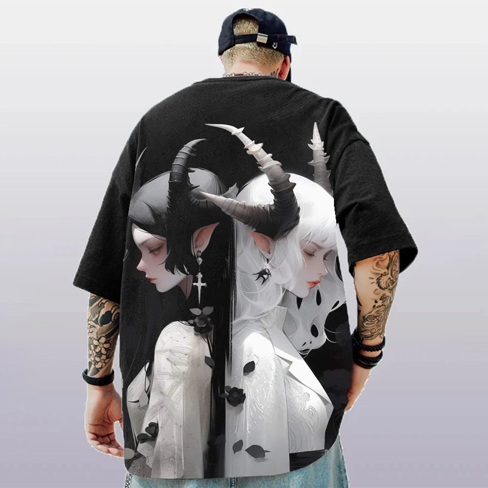 T-Shirt d'été à manches courtes pour hommes, ample et décontracté, avec personnage d'anime imprimé en 3d, surdimensionné, tendance, vêtements masculins