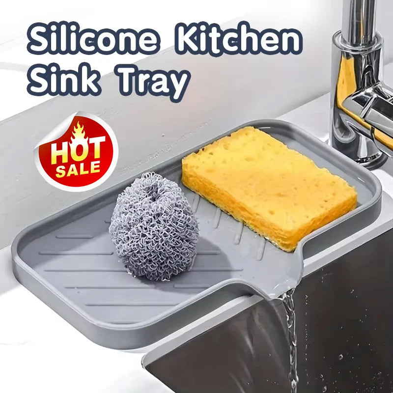 Tapis de robinet en silicone, plateau d'évier, distributeur de savon, éponge, tapis d'égouttage, plateau de rangement pour comptoir, porte-savon