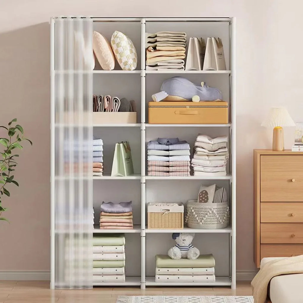 Armoire anti-poussière 6/5 niveaux, grande capacité, étagère de séparation, meuble de chambre à coucher, montage facile, meuble de rangement
