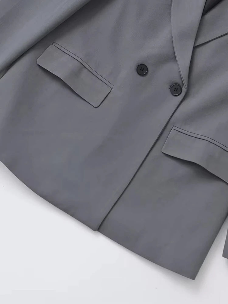 Manteau Blazer à Double boutonnage pour femmes, tenue de bureau, manches longues, poches à rabat, vêtements de dessus pour femmes, hauts chics, à la mode
