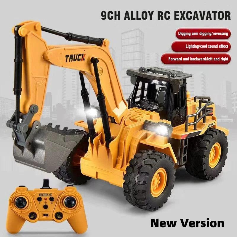 2.4G Alloy Remote Control Excavator Bulldozer Dump Truck Engineering Vehicle Toy 9CH RC Trucks Model Children Toy Kids Xmas Gift