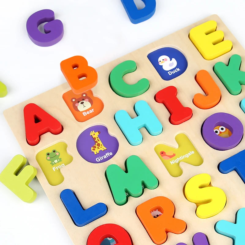 Puzzle en bois Montessori pour enfants - Jeu éducatif alphabétique, arithmétique, numérique et géométrique pour l'apprentissage préscolaire