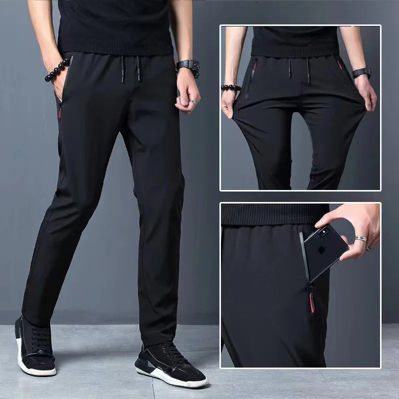 Pantalon décontracté pour hommes, coupe droite, Slim, taille élastique, jogging, classique coréen, bleu, noir, gris, marque masculine, grande taille