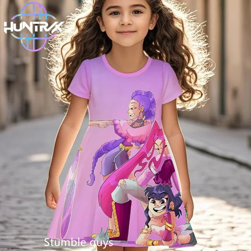 Robe d'été pour filles Kpop Demon Hunters, robe de plage à manches courtes, pyjama décontracté, motif dessin animé anime