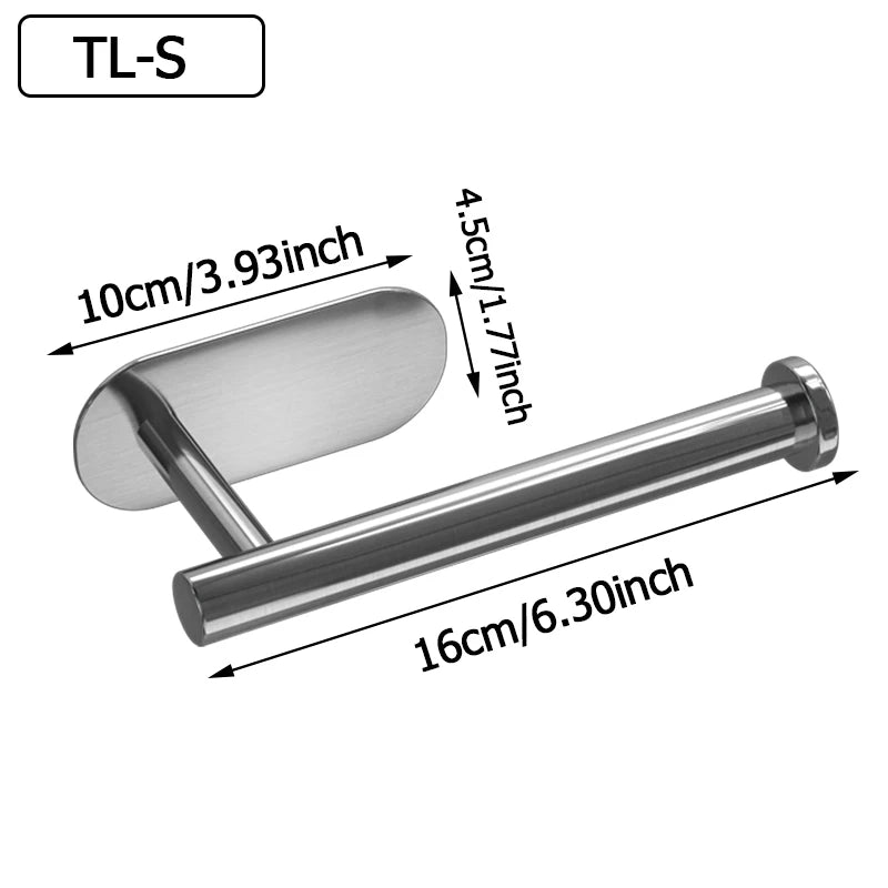 Stainless steel paper roll holder, wall-mounted without drilling, for kitchen, bathroom, wall, and paper towel storage rack.