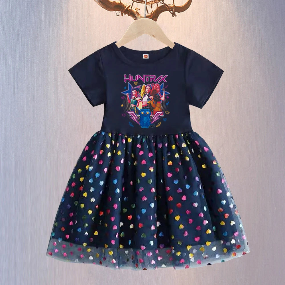 Kpop démon chasseurs enfants vêtements rose été manches courtes filles robe enfants princesse robes bébé fille mignon fête d'anniversaire