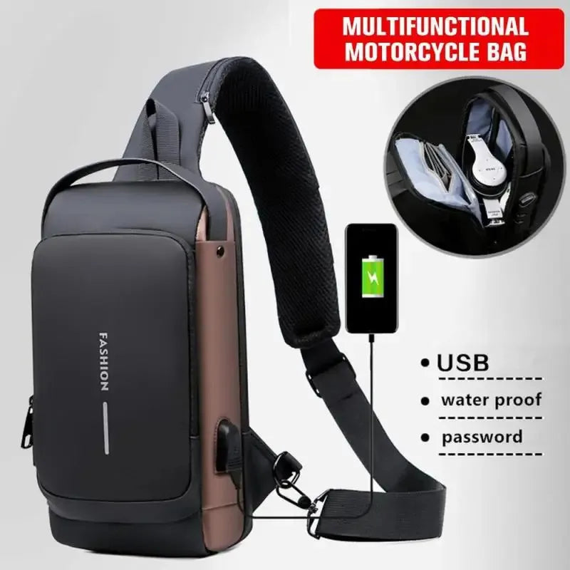 Nouveau Sac de poitrine antivol pour hommes USB charge bandoulière école courte distance sac d'exercice