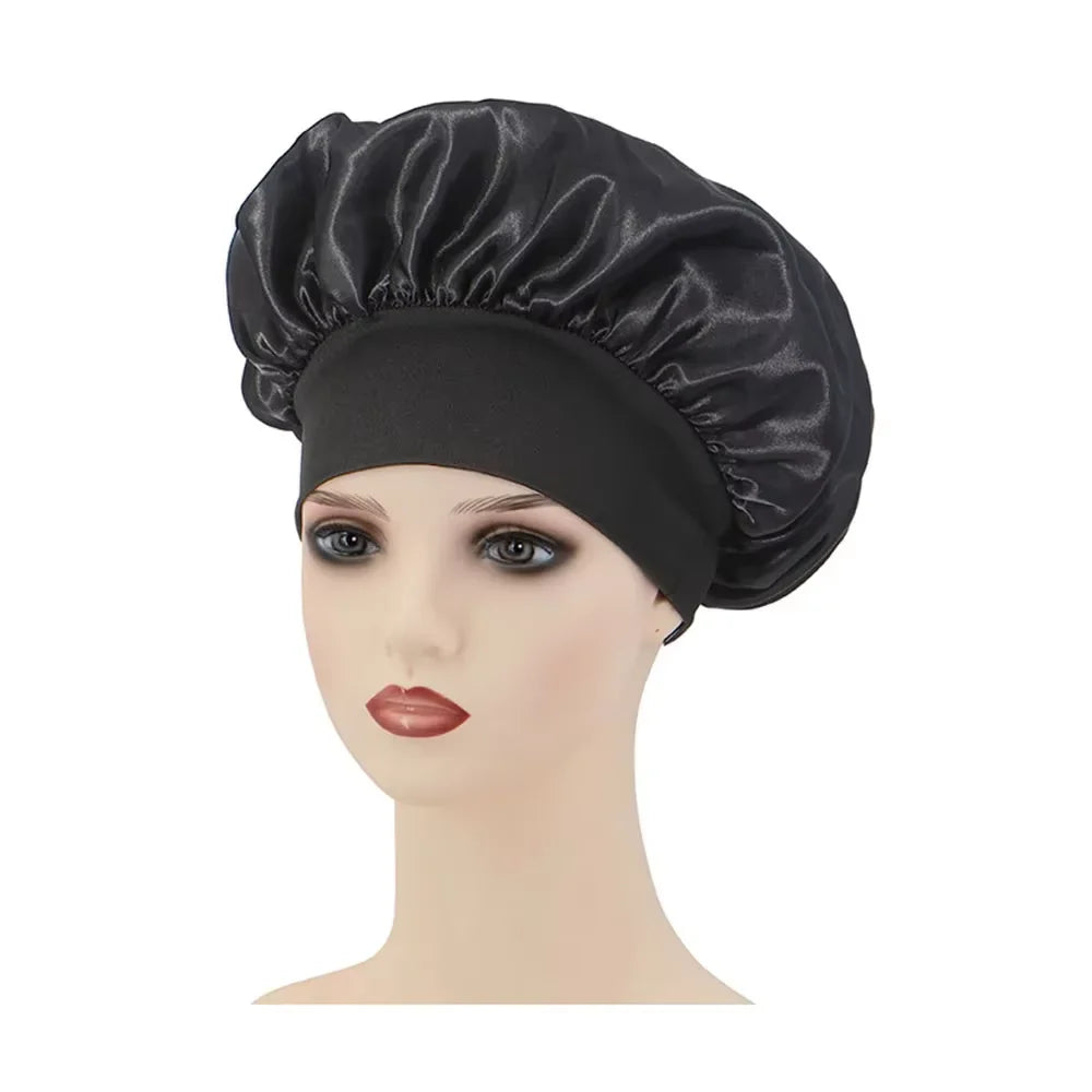 Bonnets en satin de soie pour femmes et hommes - Bonnet élastique à large bande pour cheveux bouclés - Bonnet de douche pour dormir, outil pour perruque