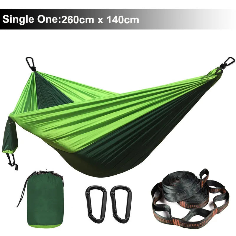 Hamac parachute uni avec sangles et mousqueton noir - Idéal pour le camping, la survie et les voyages - Mobilier d'extérieur deux places