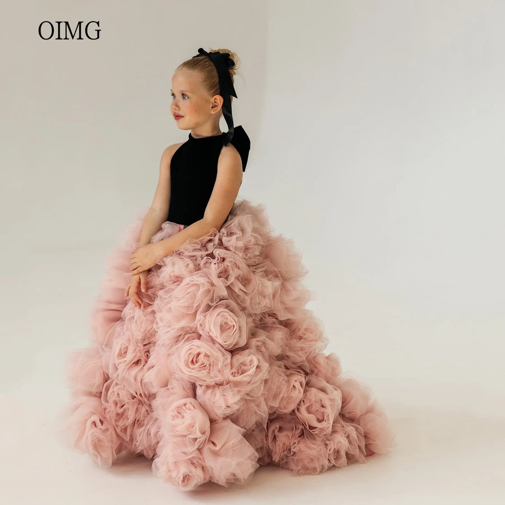 Robe de demoiselle d'honneur de luxe OIMG, robe à col montant, robe de cérémonie de mariage, robe de princesse longue jusqu'au sol, robe d'anniversaire personnalisée