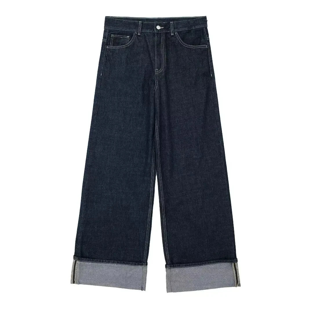 HH femmes mode Denim ensemble décontracté revers à manches longues veste courte boutons femme Vintage jambe large jean ample pantalons longs