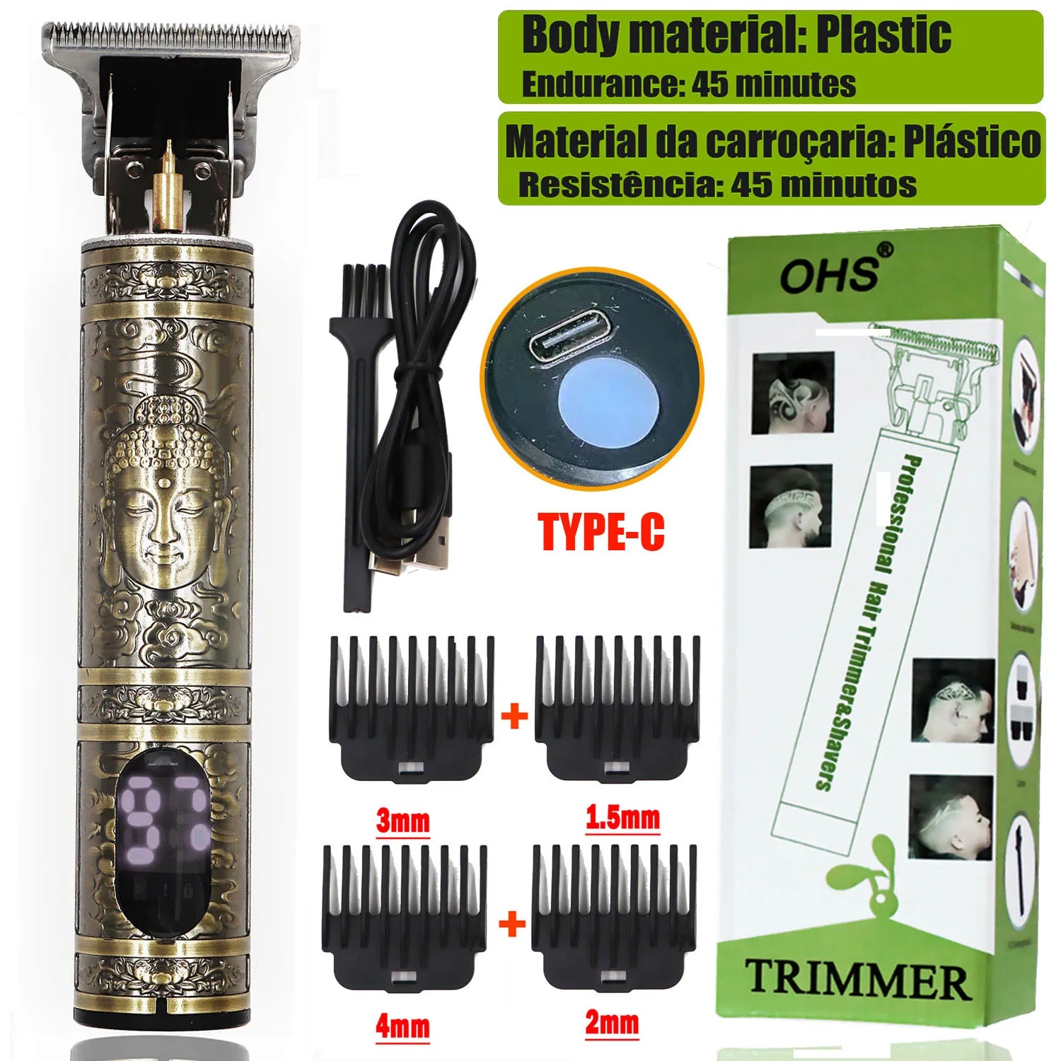T9 HairClipper Beard Shaving Body Hair Trimmer Clippers Electric Machine Men Haircut Machine 0mm Barber ShaverDragon Carved