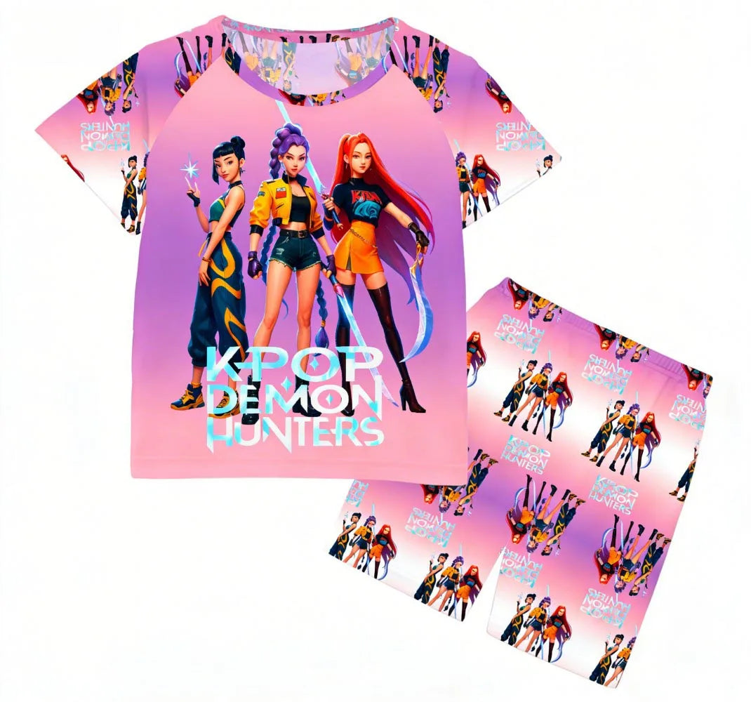 Pyjamas pour filles et enfants de 3 à 12 ans - Pyjama court d'été pour petits garçons - Thème Kpop Demon Hunters