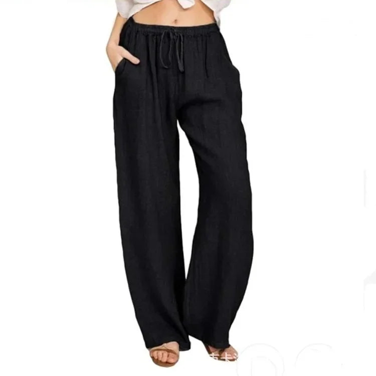 2025 printemps coton lin femmes pantalon noir poches ample surdimensionné Baggy pantalon femme été décontracté mode bureau dame bas