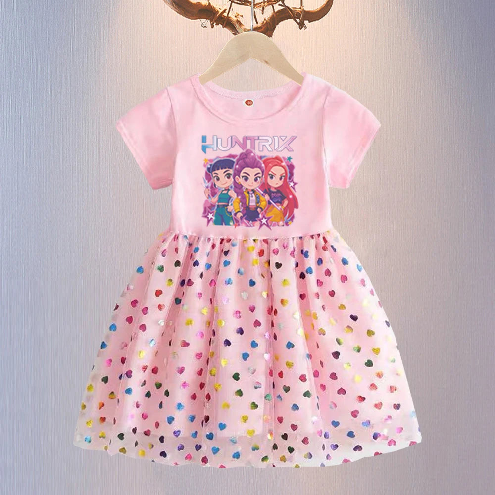Kpop démon chasseurs enfants vêtements rose été manches courtes filles robe enfants princesse robes bébé fille mignon fête d'anniversaire